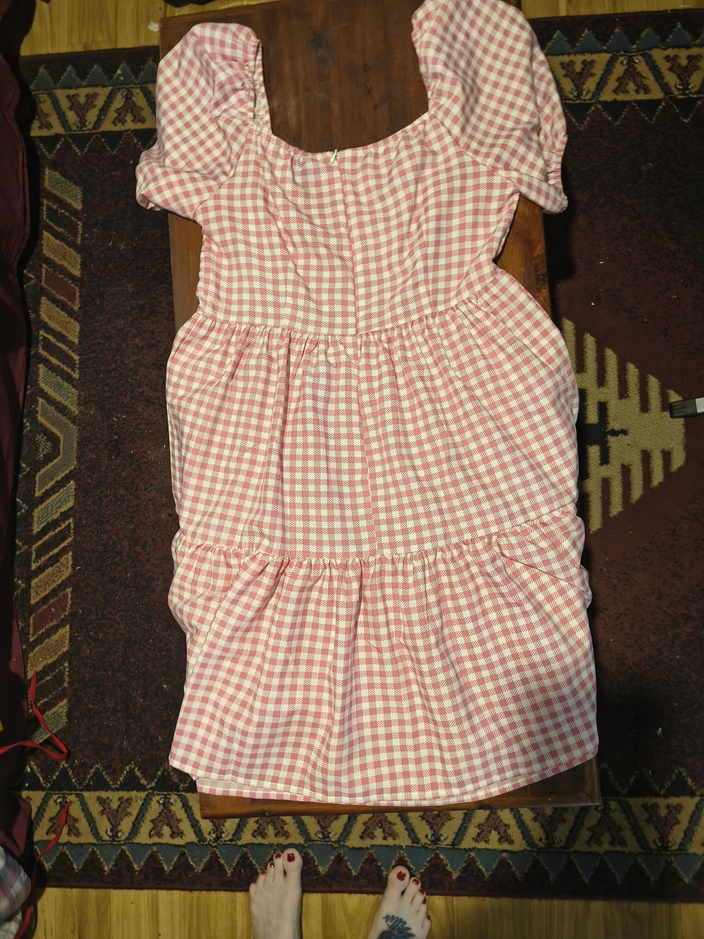 Women's Hehaw Type Dress Pink Gingham Puff-Sleeve Dress Zips Up In Back